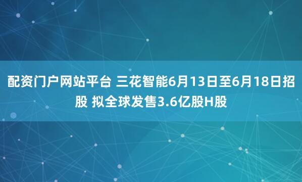 配资门户网站平台 三花智能6月13日至6月18日招股 拟全球发售3.6亿股H股